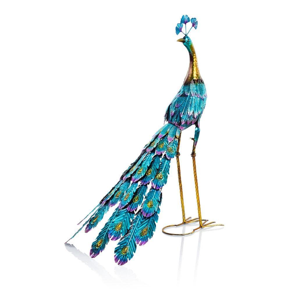 Graceful Metal Peacock Garden Statue - Alpine Corporation