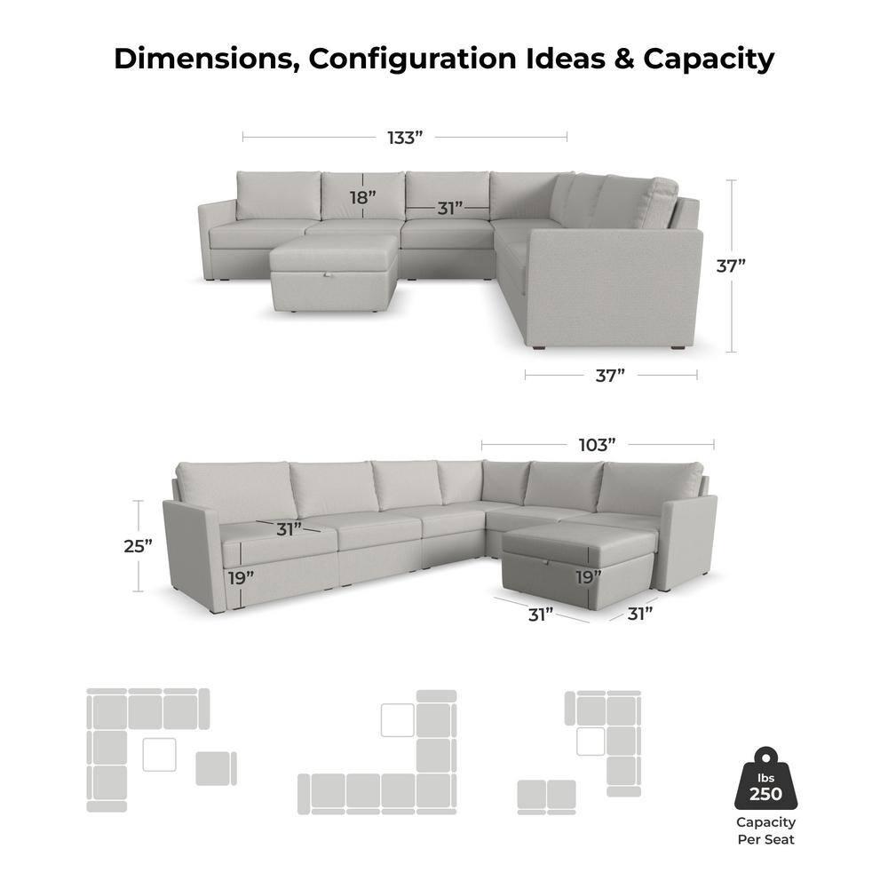 Flex 6 - Piece Upholstered Modular Sectional with Storage Ottoman