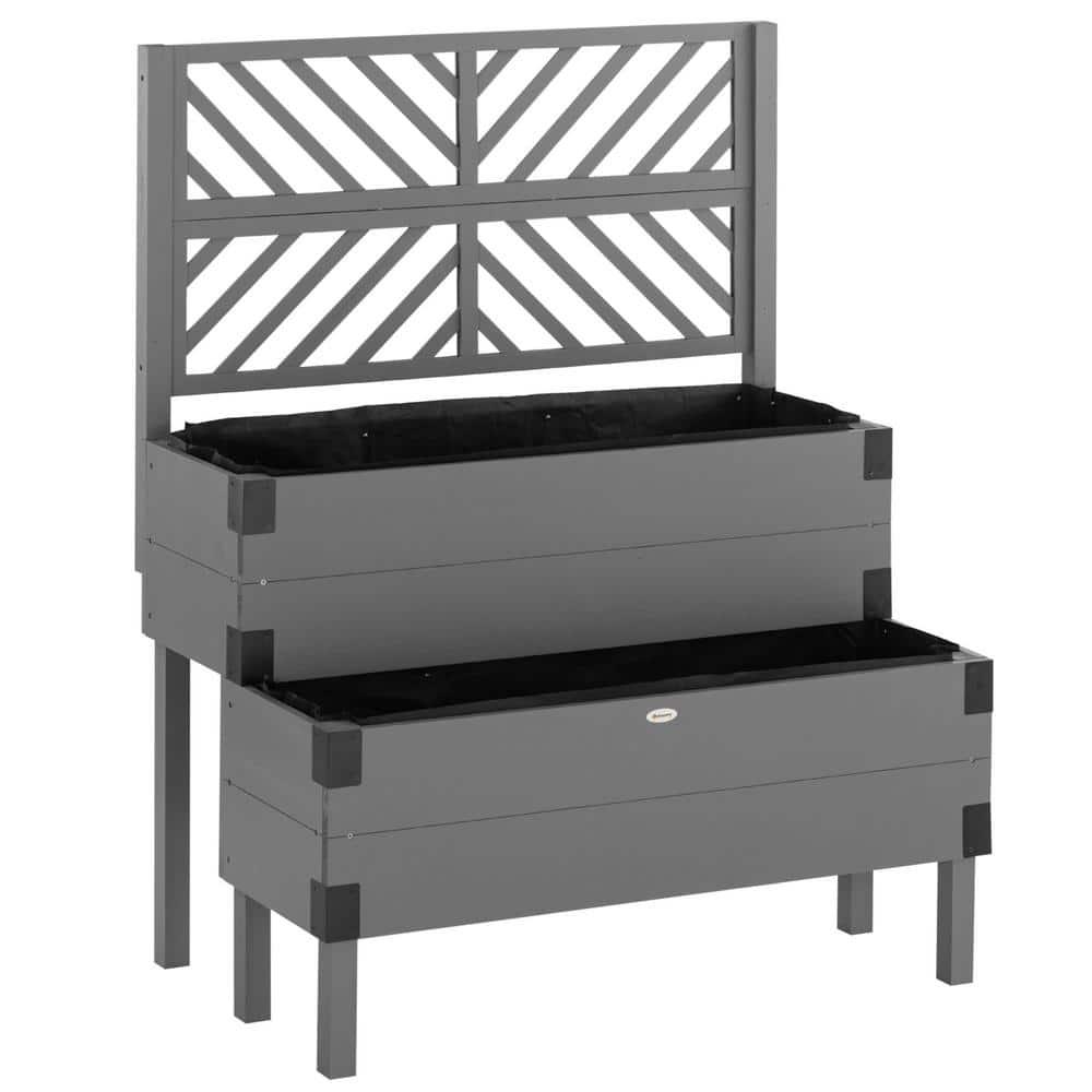 Outsunny 2 Tier Trellis Planter, Wooden Vegetable Garden Bed with Metal Corners for Vegetables, Flowers, Herbs, Gray