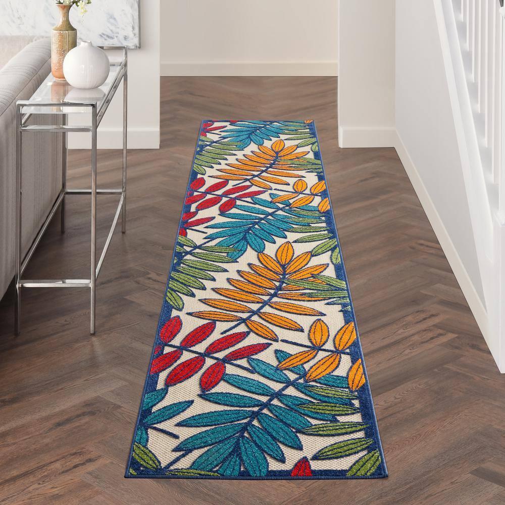 Nourison Aloha Floral Leaf Flatweave High-Low Indoor Outdoor Runner Rug Multicolor 2'3" x 10'