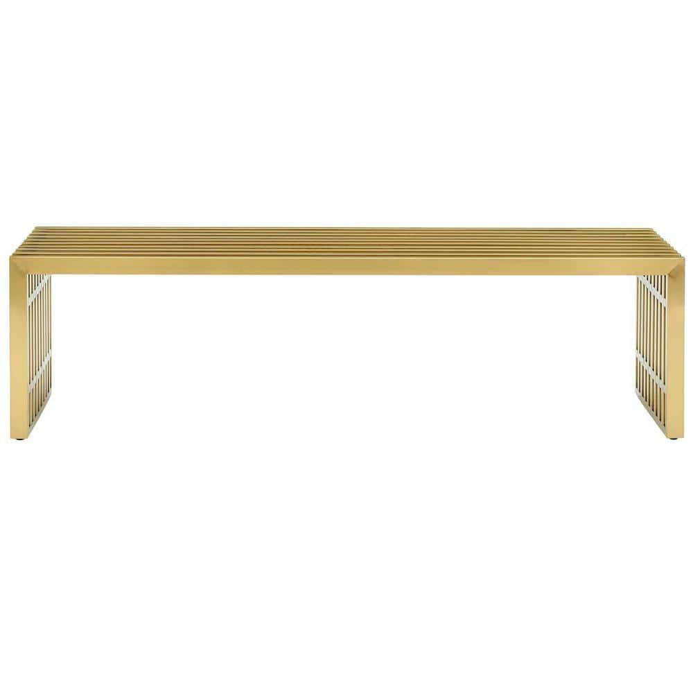 Elegant Gridiron 60'' Gold Stainless Steel Bedroom Bench