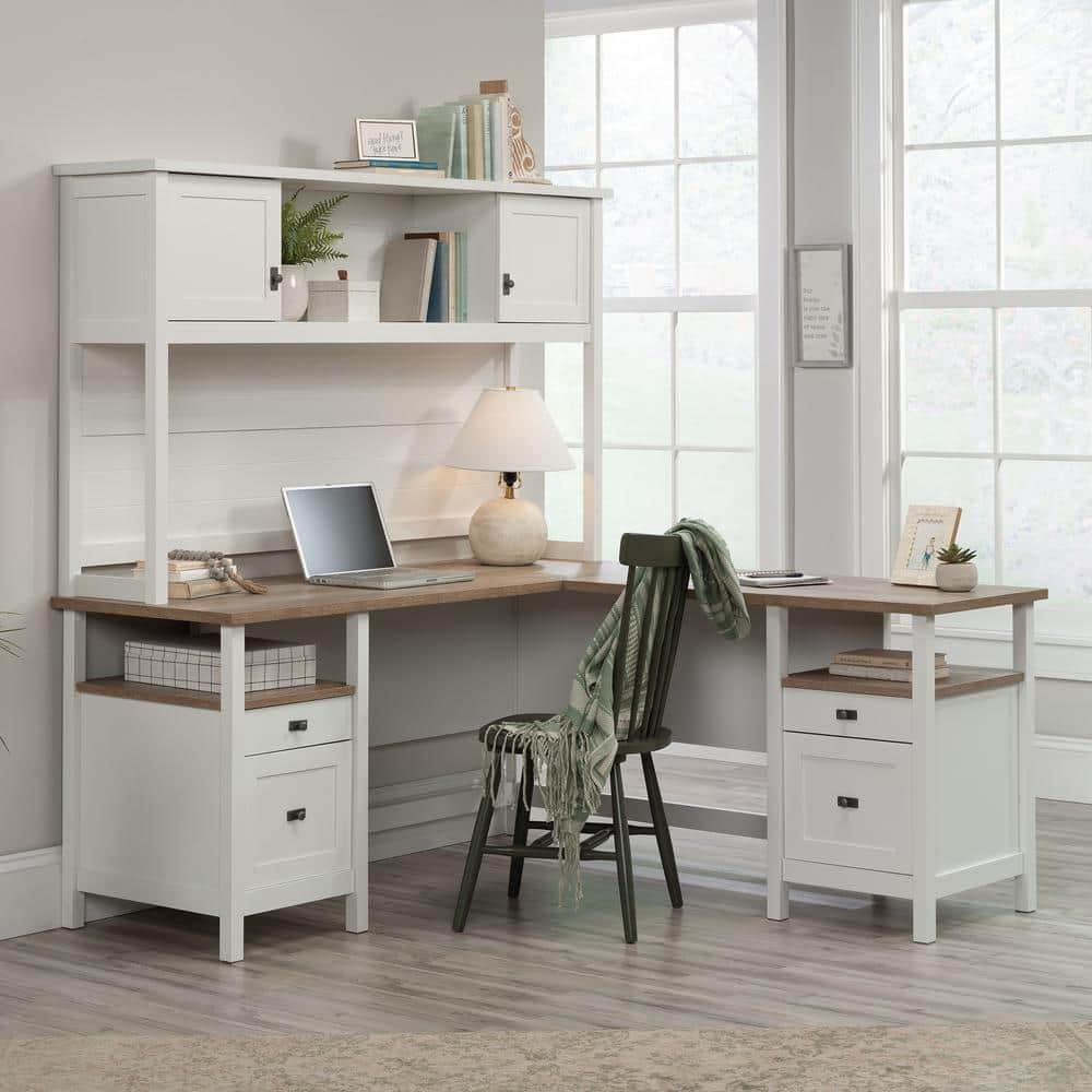 Sauder Cottage Road Engineered Wood L-Shaped Desk in White Finish