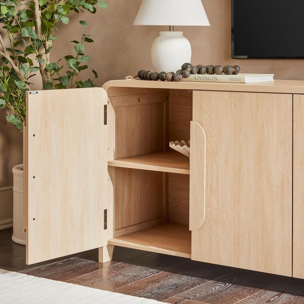 Modern Curved 70" Buffet Sideboard and TV Stand for up to 80" TV Coastal Oak