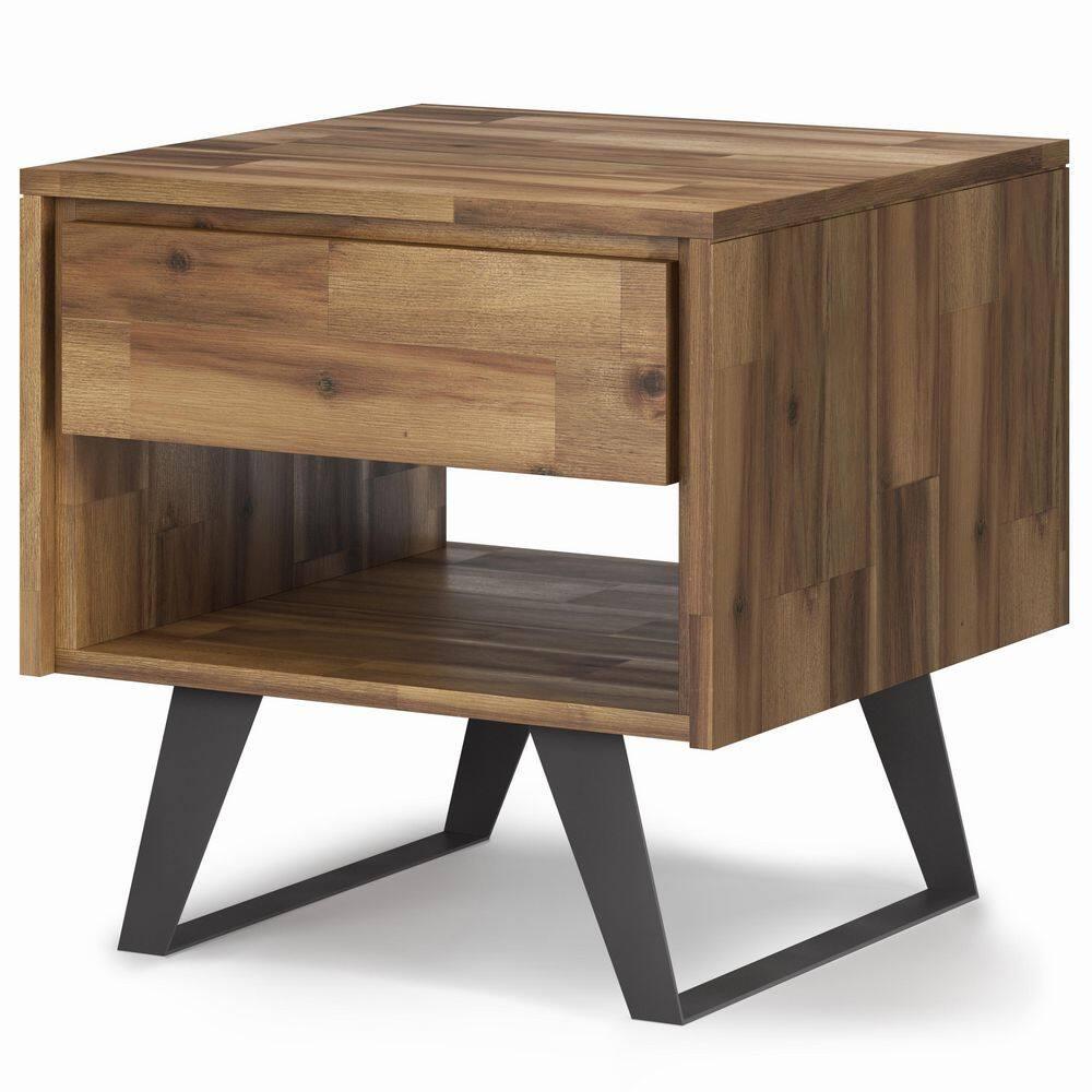 Lowry 22"W Solid Acacia Wood Square End Table with Storage Drawer