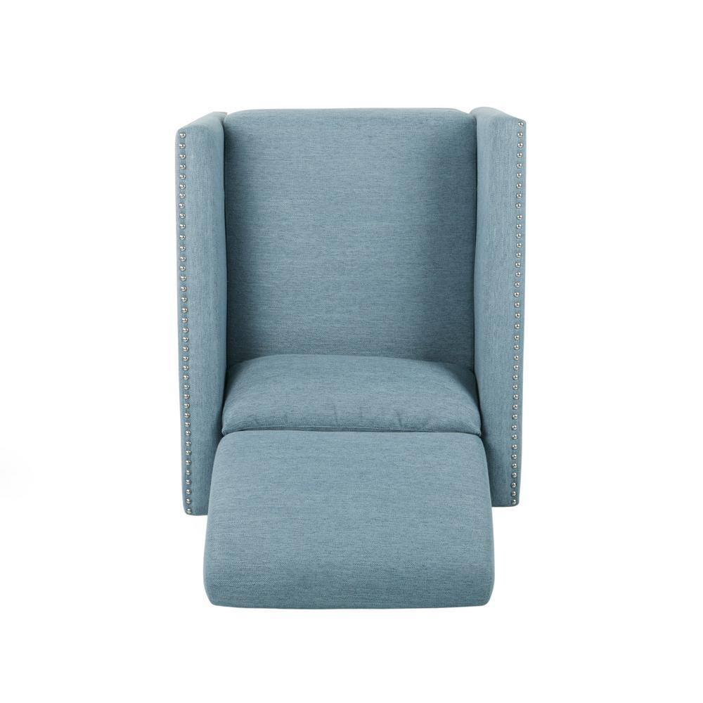 Christopher Knight Home Alexis Contemporary Fabric Push Back Recliner, Light Blue, Dark Brown