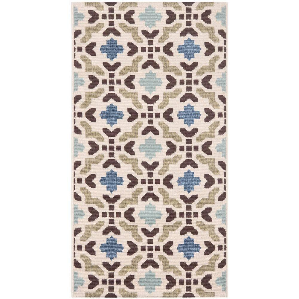 SAFAVIEH Veranda Branson Geometric Indoor/Outdoor Area Rug, 2'7" x 5', Cream/Aqua
