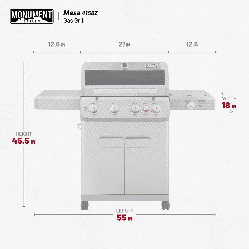 Monument Grills Mesa 415BZ,4-Burner Liquid Propane Infrared Gas Grill with Side Burner and Cabinet, 62,000 BTU – Perfect for Family BBQs
