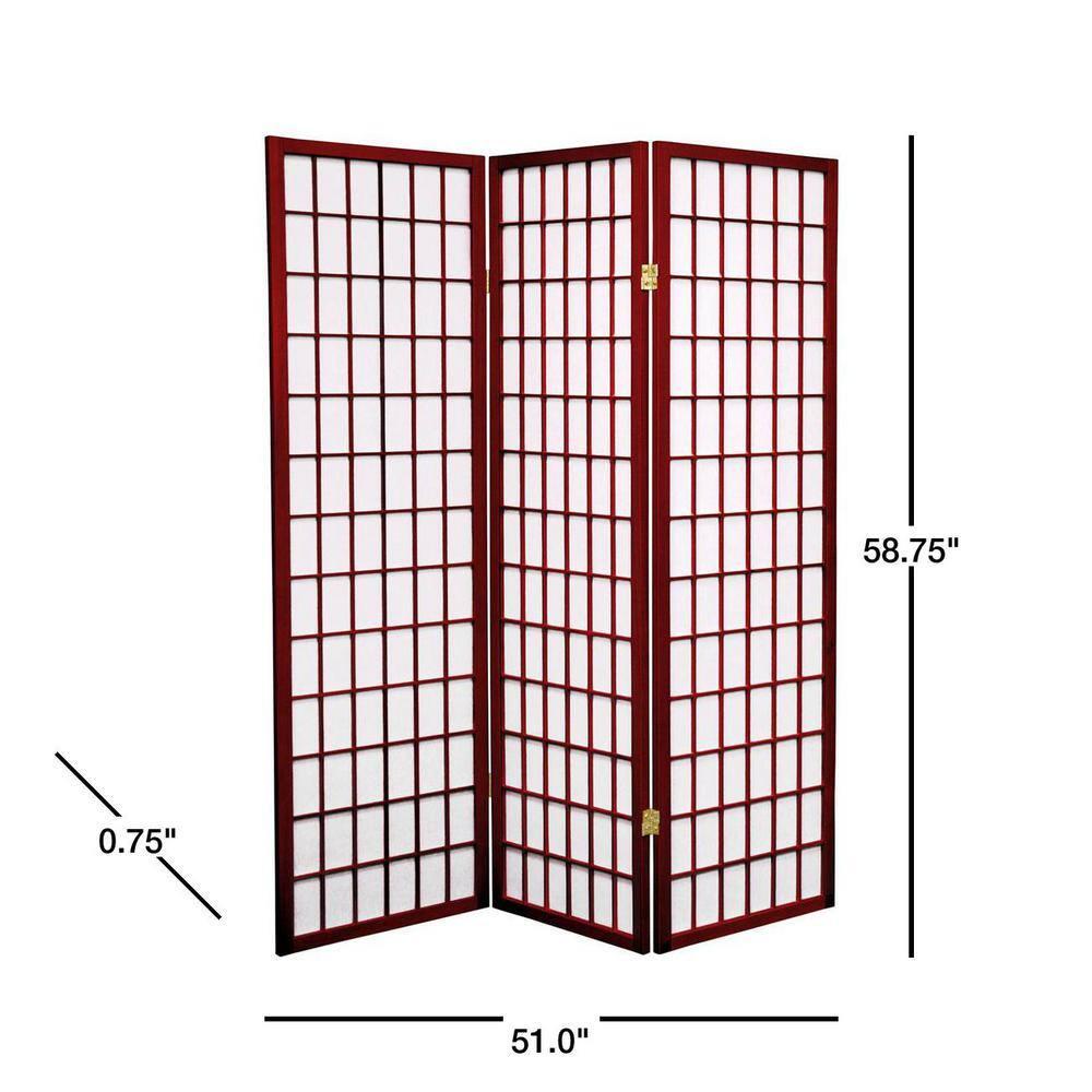 5 ft. Tall Window Pane Shoji Screen - Rosewood (3 Panels): Oriental Furniture, Hardwood Frame, Metal Hardware