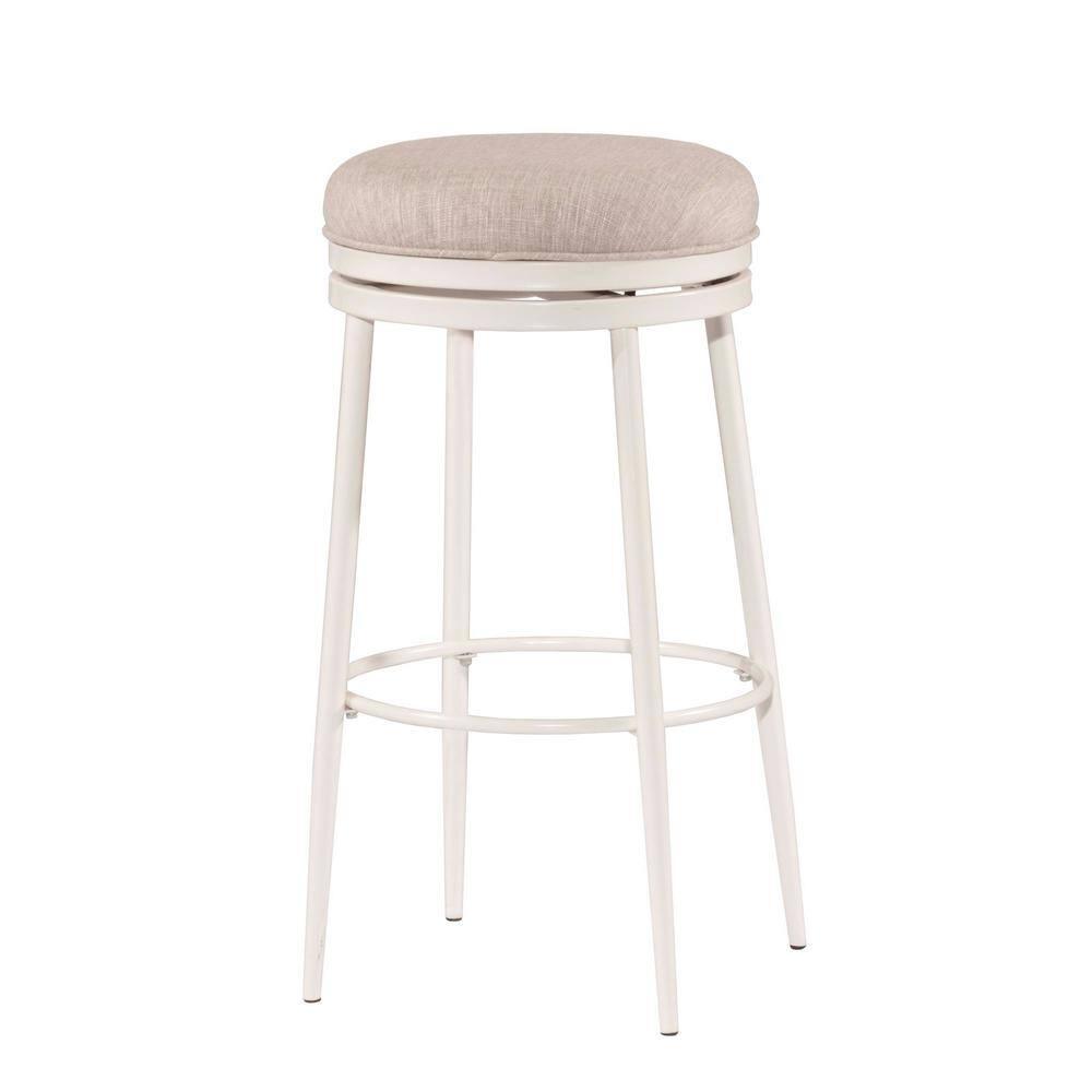 Aubrie Backless 26" Swivel Counter Height Barstool Off White/Silver - Hillsdale Furniture: Round Upholstered Metal Frame