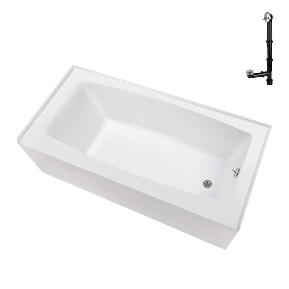 Streamline 60 in. x 30 in. Acrylic Right-Hand Drain Alcove Bathtub in Glossy White With External Drain
