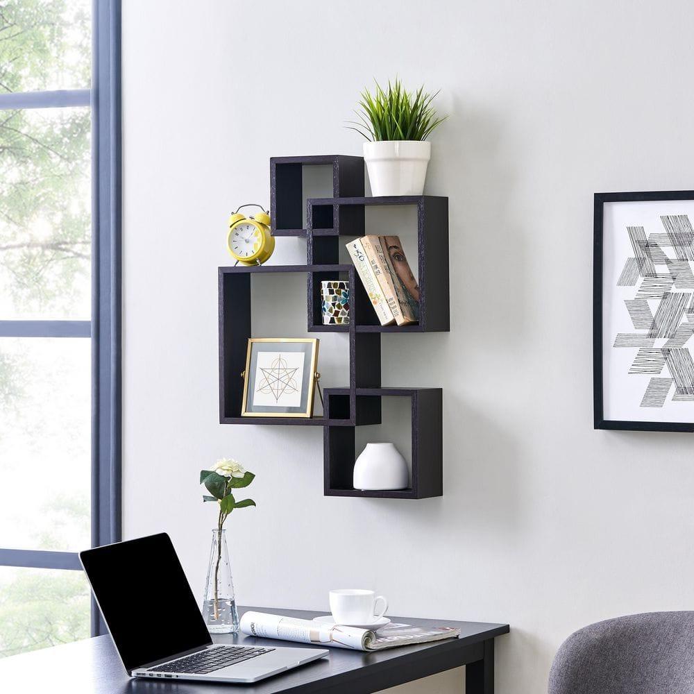 25.5" x 17.75" Intersecting Cube Wall Shelf Black - Danya B.: Modern Cubby Storage, Easy Install