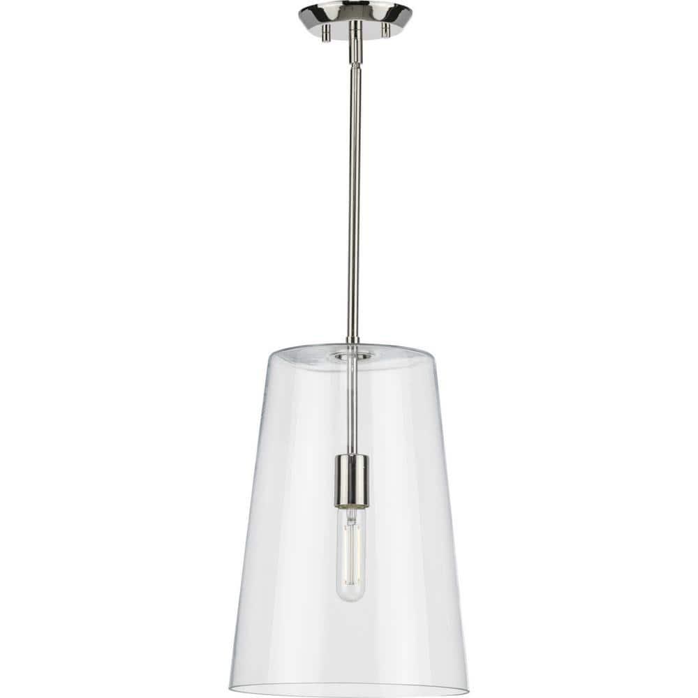Progress Lighting Clarion 1-Light Pendant, Polished Nickel, Clear Glass Shade