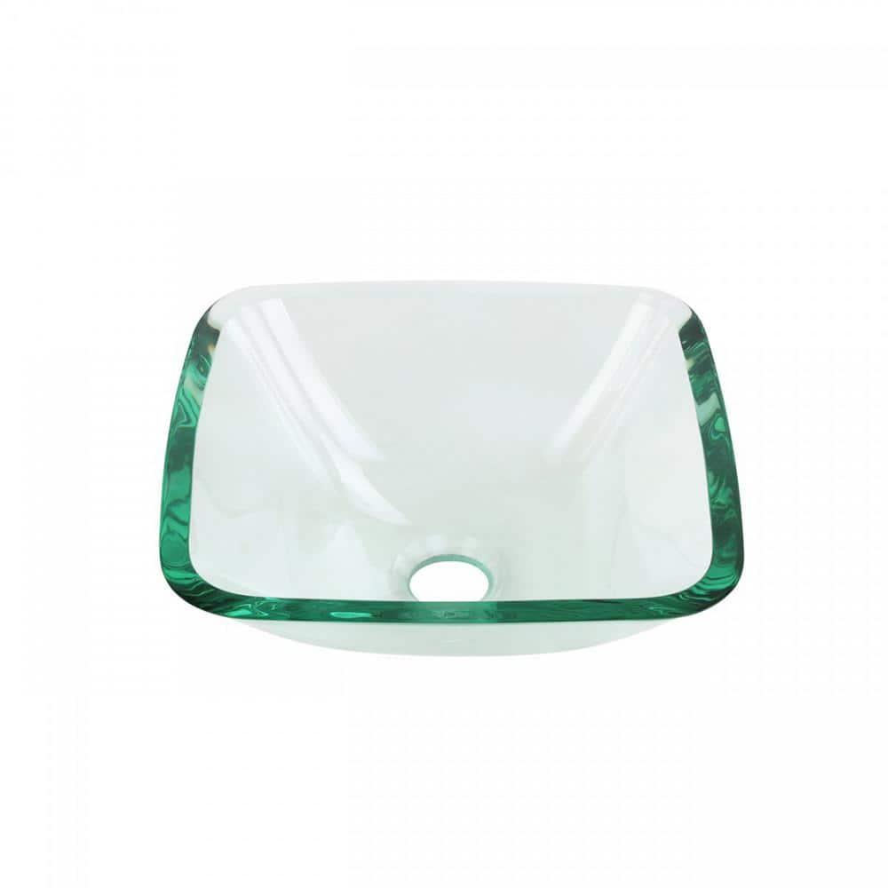 Square Glass Bathroom Vessel Sink with Drain Mini Bath Bowl