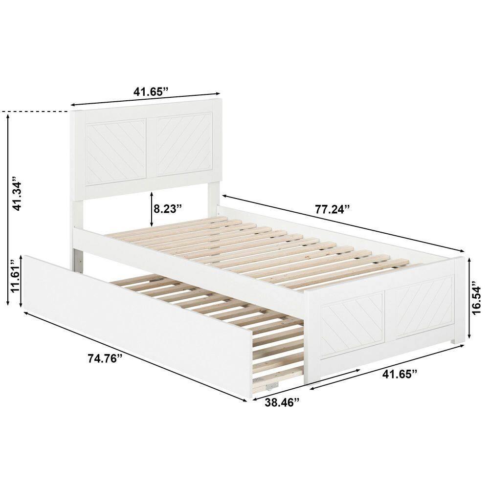HAOYUN Canyon Twin XL Farmhouse Solid Wood Platform Bed with Footboard & Twin XL Trundle, White