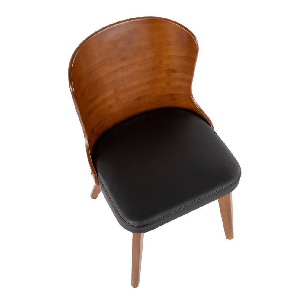 Bocello Mid-Century Modern Chair Black/Walnut - LumiSource: Faux Leather, Wood Frame, Armless