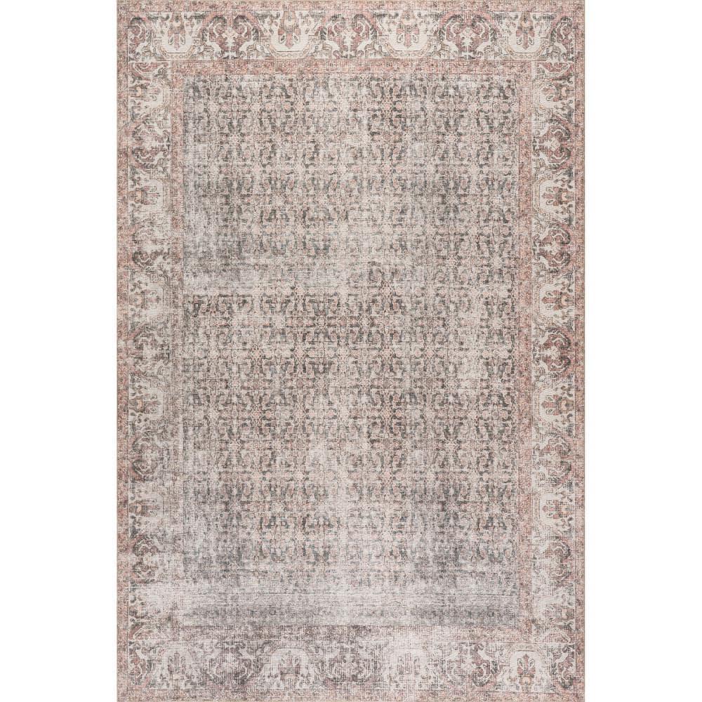 Nuloom Hillstone Collection Marlowe Traditional Vintage Medallion Area Rug, 6' 7" x 9', Light Rust