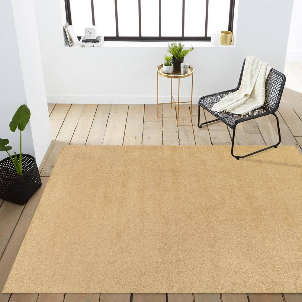 8'x10' Haze Solid Low-Pile Area Rug, Mustard - JONATHAN Y