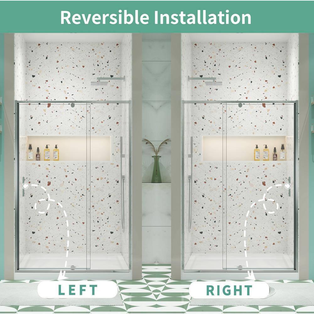 50-54" W X 71" H Piovt Swing Glass Shower Door,Pivot Frame Sliding Shower Door With 1/4"(6Mm) Clear SGCC Tempered Glass, Shower Doors,Reversible Installation