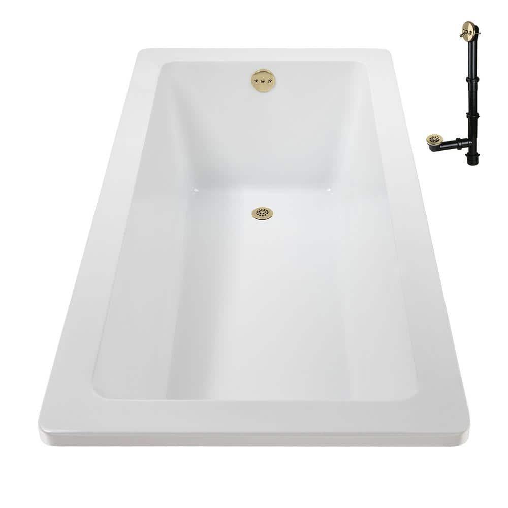 60" x 32" Acrylic Soaking Drop-In Bathtub, Drain Included