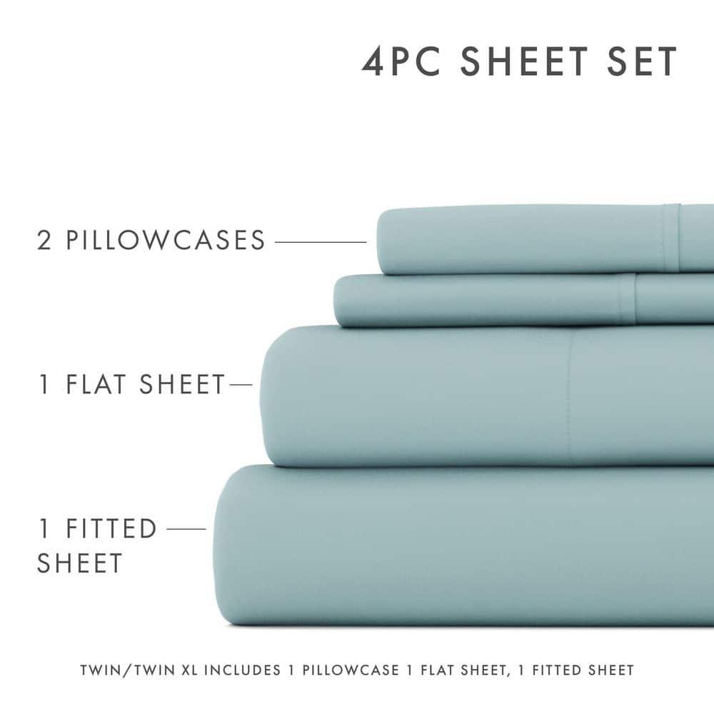 Noble Linens 4 Piece Solid Microfiber Bed Sheet Set, Ocean, King
