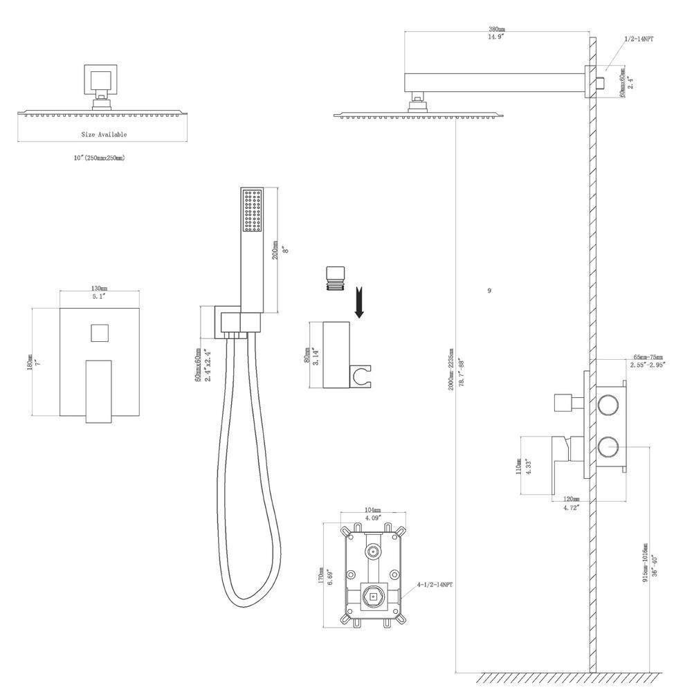 Lordear 10 Inches Luxury Wall Mounted Rainfall Shower Head System