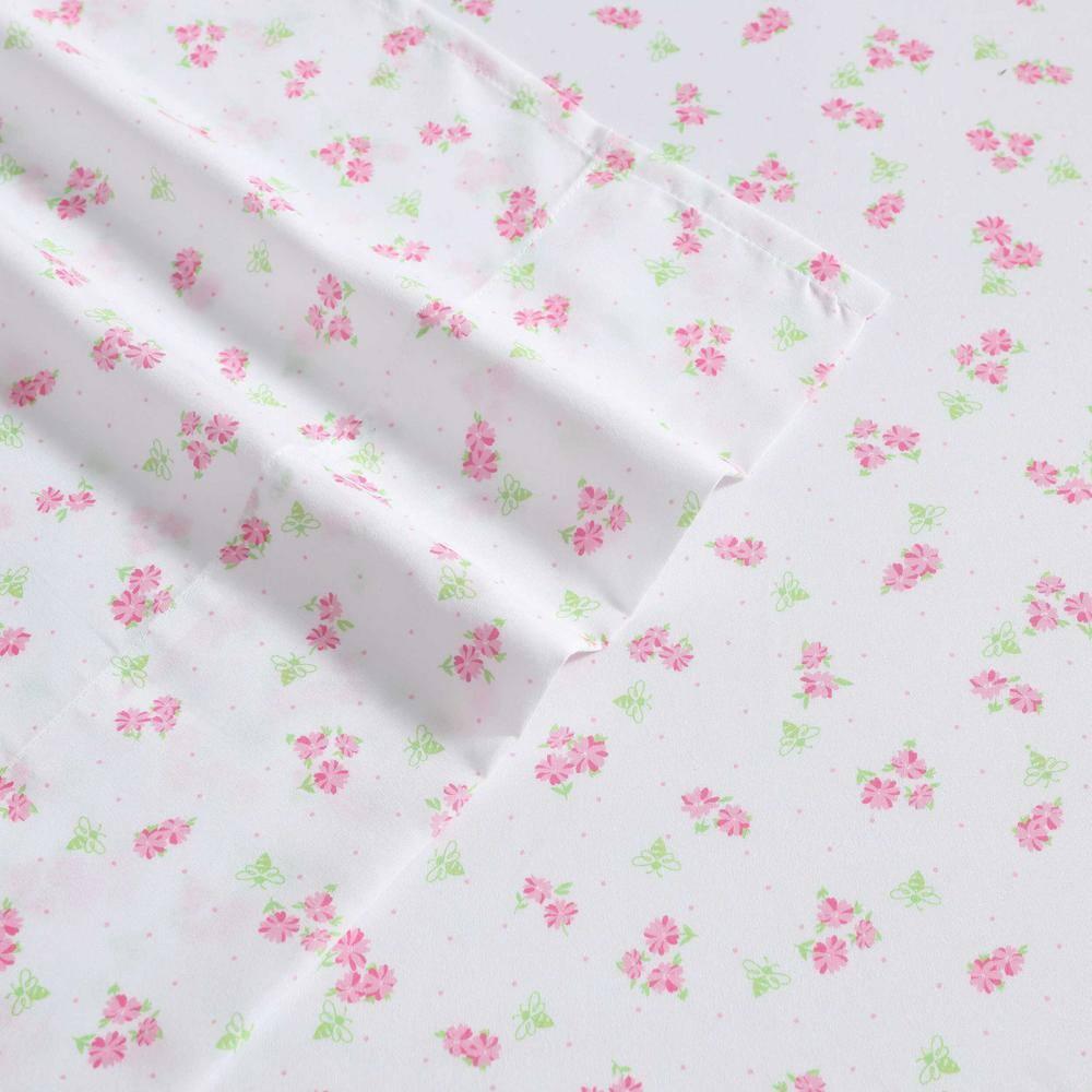 Pink Floral Microfiber Full Sheet Set for Girls