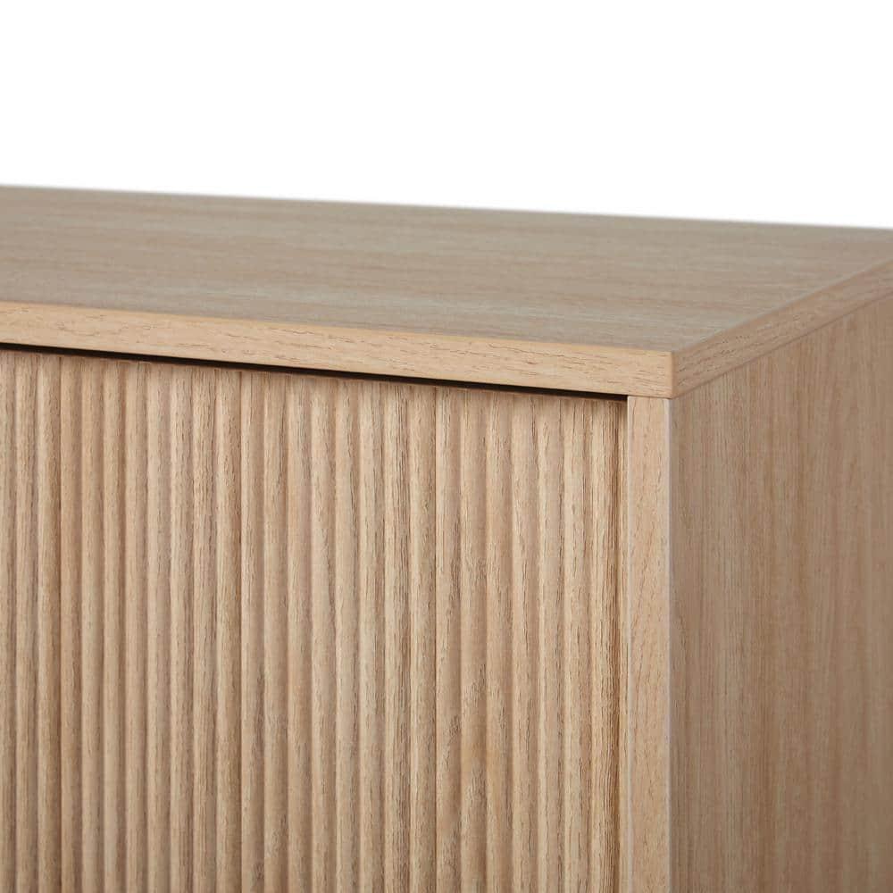 Walker Edison Mid-Century Modern Reeded 2-Door TV Stand for TVs up to 80”, Coastal Oak