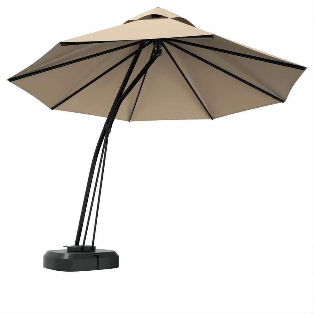 Canddidliike 11 Feet Outdoor Cantilever Hanging Umbrella with Base and Wheels-Tan, Patio Offset Umbrella with Easy Tilt Adjustment, Offset Hanging Umbrella, Sunshade Umbrella Canopy