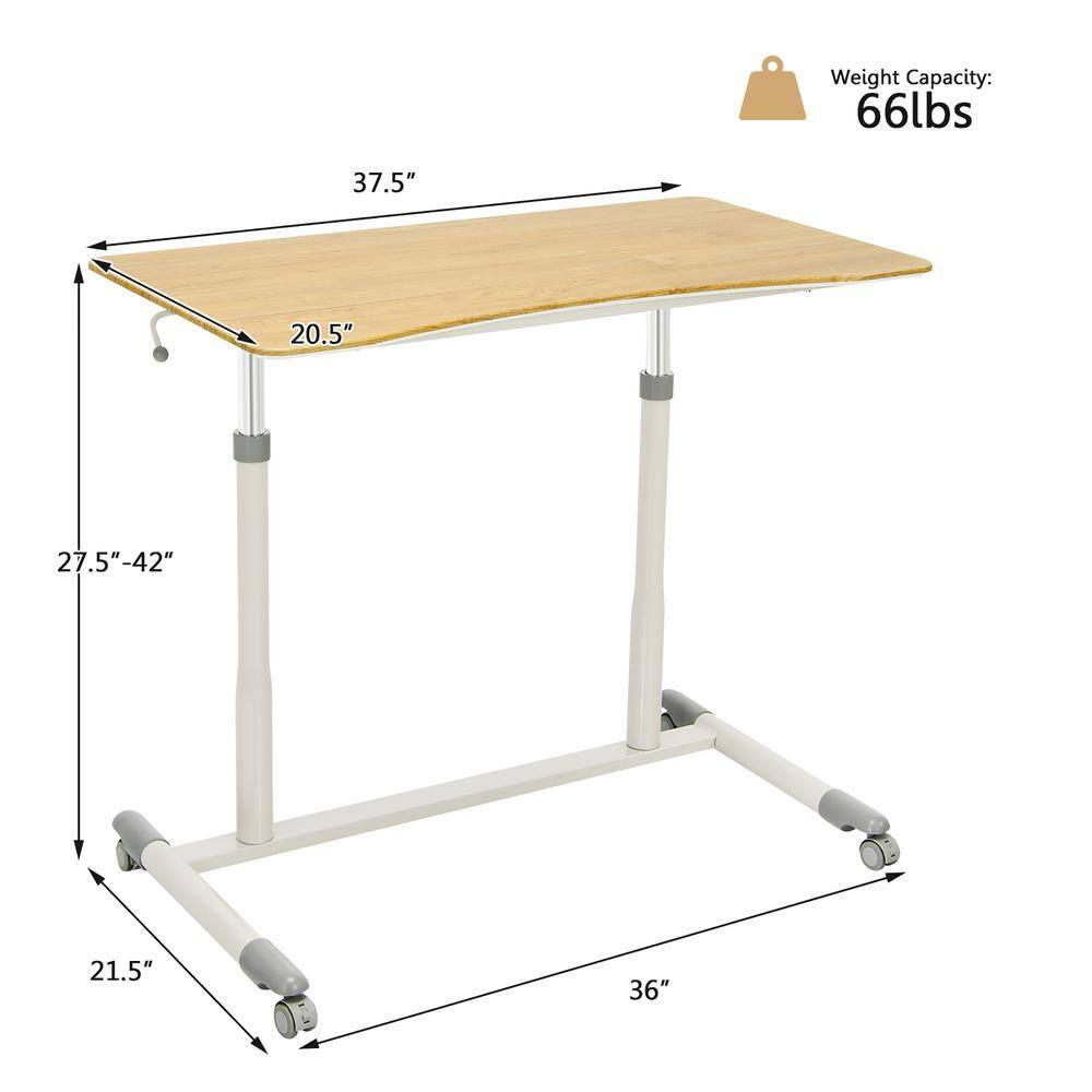 Goplus Height Adjustable Computer Desk Sit Stand Rolling Notebook Table Natural