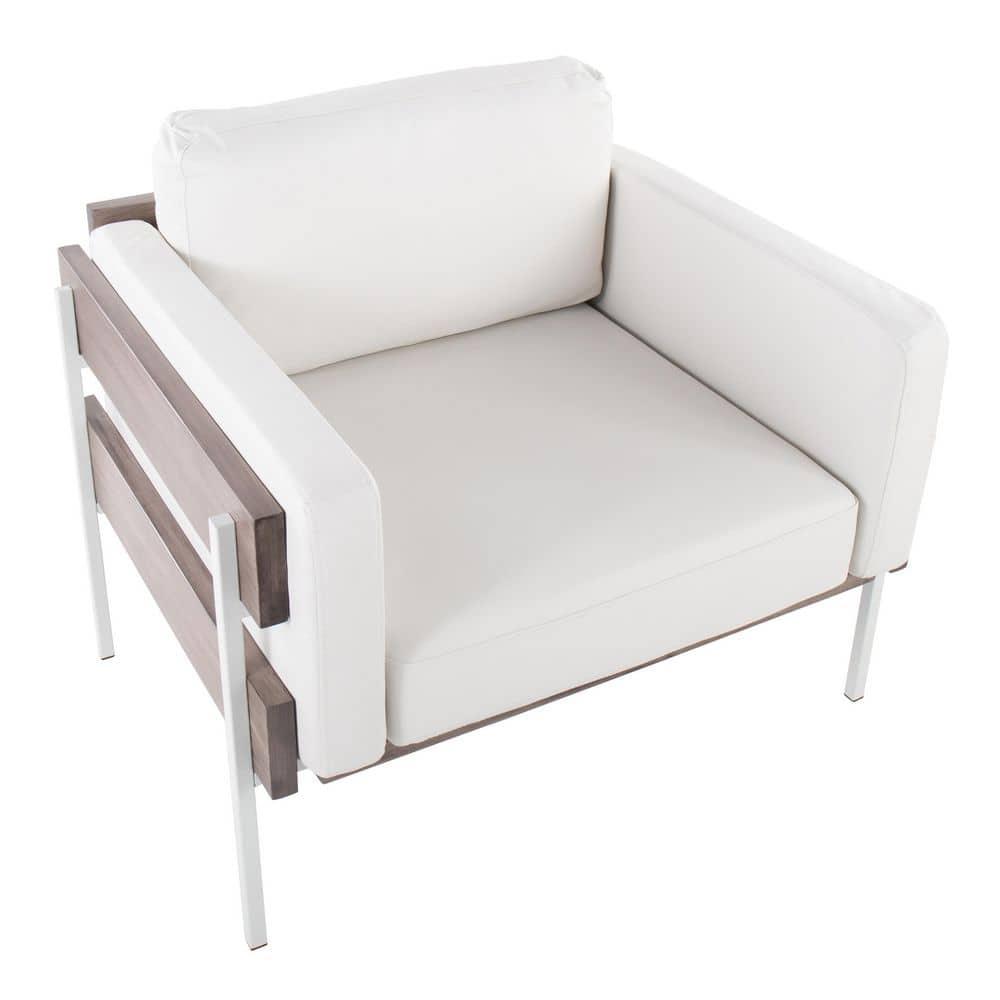 Farmhouse Luxe Kari White Faux Leather Accent Chair with Grey Wood