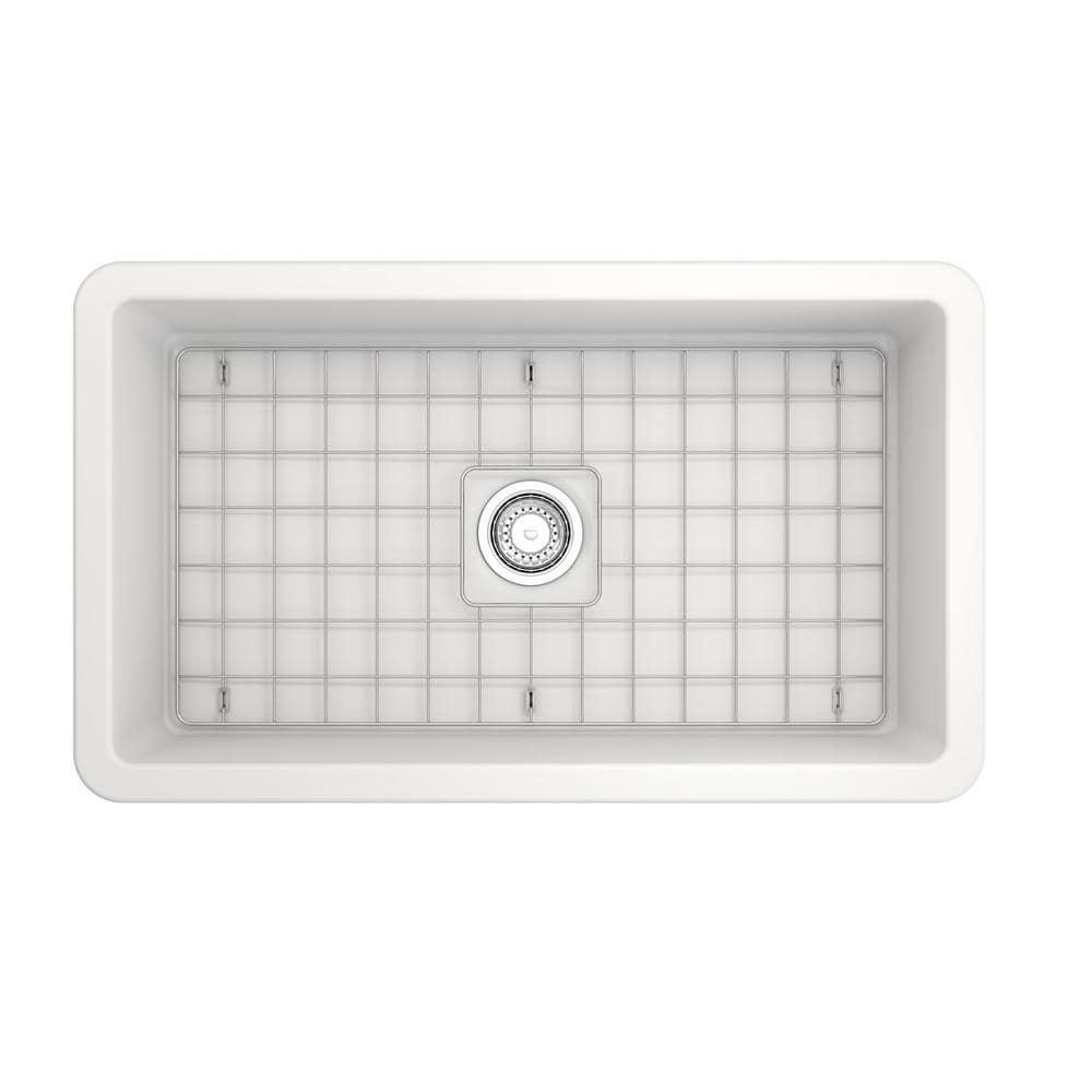 BOCCHI Sotto Undermount Fireclay 32 in. Single Bowl Kitchen Sink with Protective Bottom Grid and Strainer in Matte White