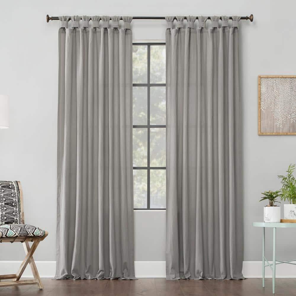 52"X84" Archaeo Light Filtering Outdoor Washed Cotton Twist Tab Curtain Panel Silver Gray: Grey Window Curtains