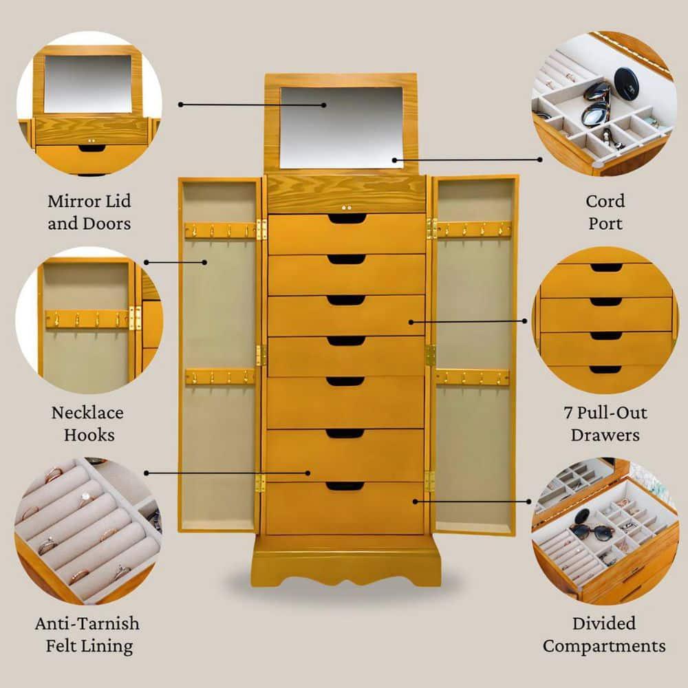 Hives & Honey Women's Chelsea Wood Jewelry Storage Armoire with Mirror Doors in Walnut