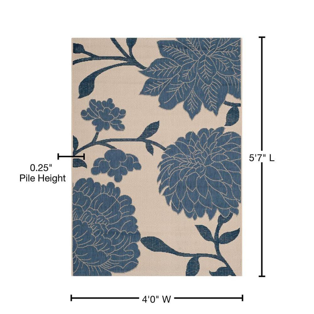 Courtyard CY7321 Power Loomed Indoor and Outdoor Area Rug - Beige/Blue - 4'x5'7" - Safavieh