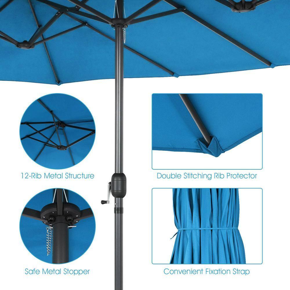 Costway 15FT Patio Double-Sided Umbrella Crank Outdoor Garden Market Sun Shade Blue