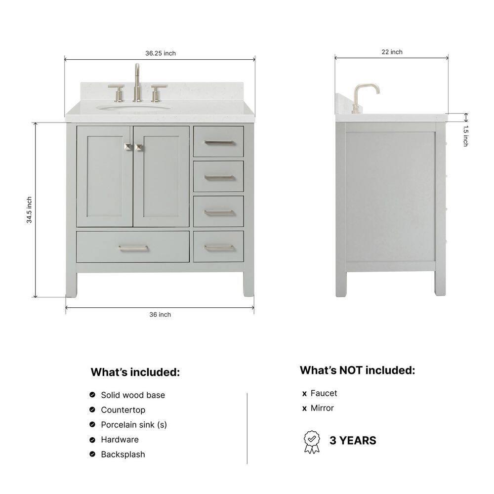 Ariel A036slcqovo Cambridge 36" Free Standing Single Basin Vanity Set - Grey