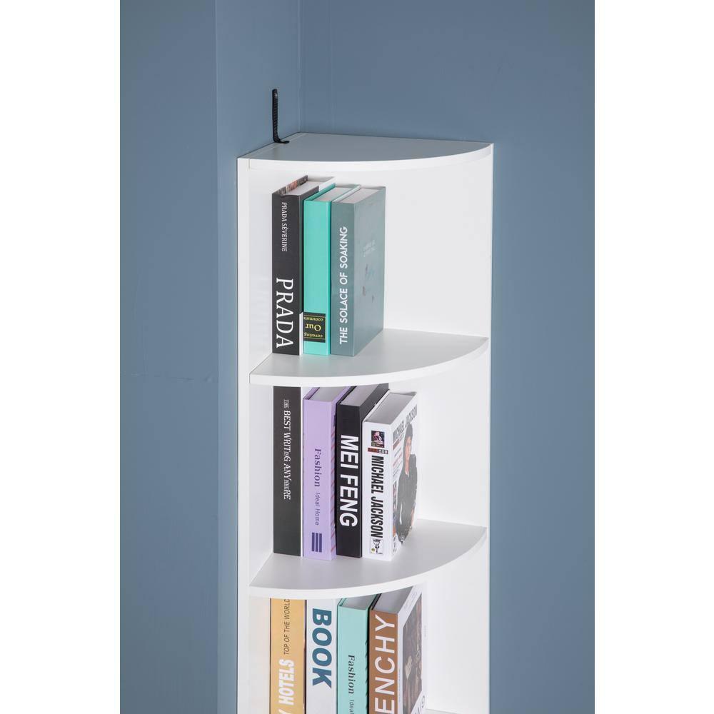 Basicwise Durable 4-Tier Wooden Corner Bookshelf, Perfect for Tiny Home, Office Space, Shelves for Bedroom, Classroom, & Library Shelving Needs, White