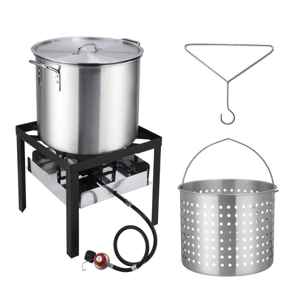 ROVSUN 60QT Turkey Fryer & Seafood Boiler Steamer with 150,000 BTU Propane Stove, Aluminum Outdoor Deep Fryer with Basket & Hook for Outdoor Backyard