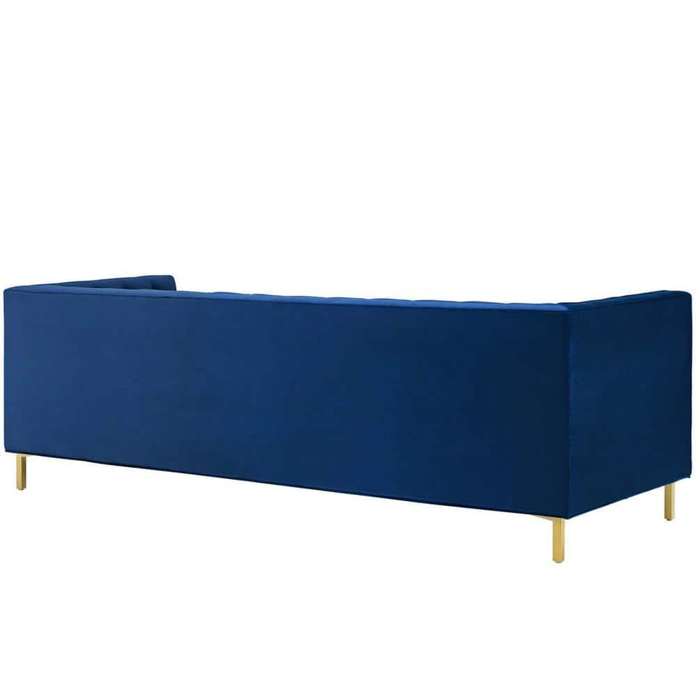 Modway Delight Tufted Button Performance Velvet Stainless Steel Sofa in Navy