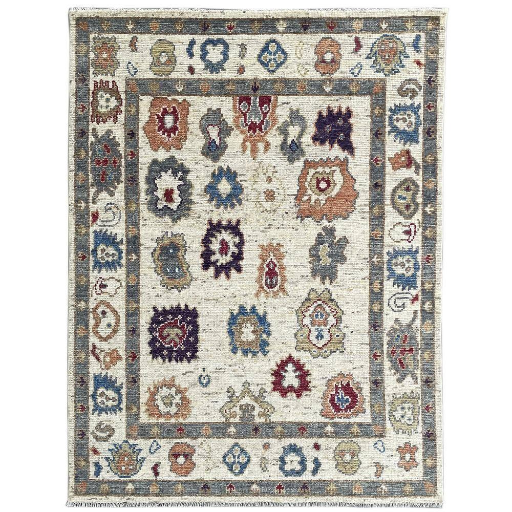 EORC Stylish and Durable Hand Knotted Traditional Oriental Wool Indoor Ivory Rectangle Area Rugs