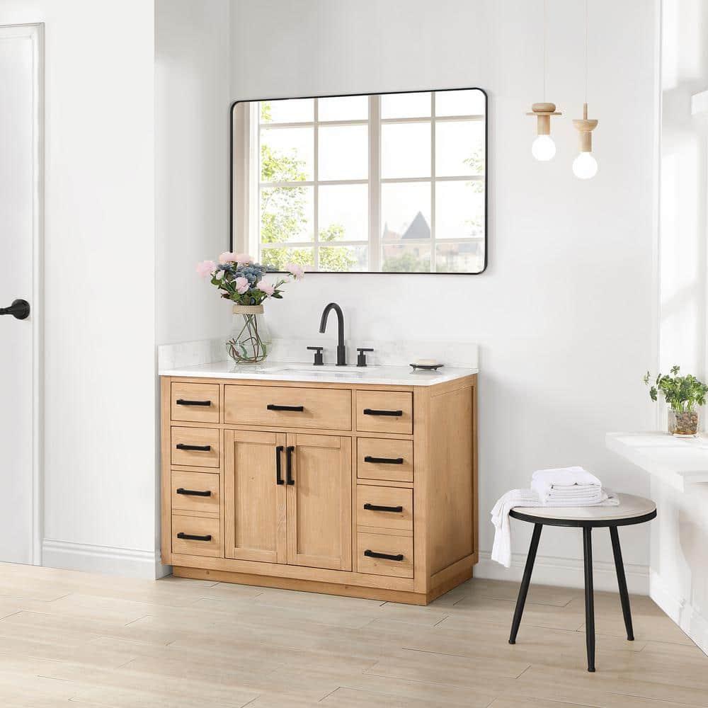 Gavino 48" Wood Vanity in Light Brown with Composite Stone Top and Mirror