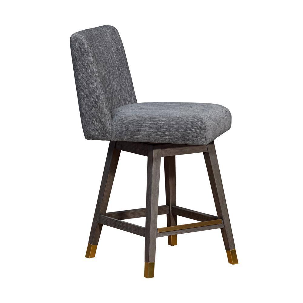Armen Living Basila Wood Finish with Fabric Swivel Counter Height Barstool Gray Oak