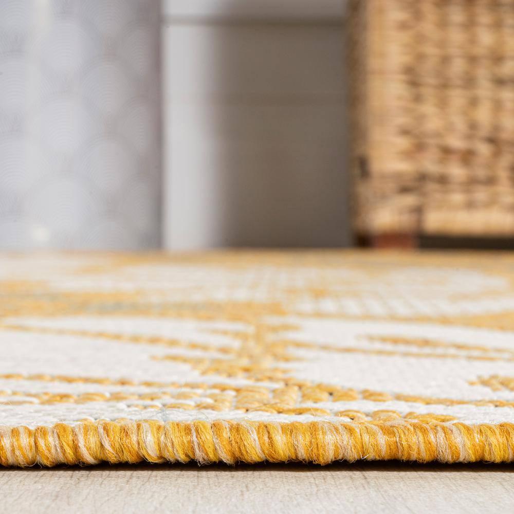 5' x 5' Zinnia Modern Floral Textured Weave Indoor/Outdoor Area Rug, Yellow/Cream - JONATHAN Y