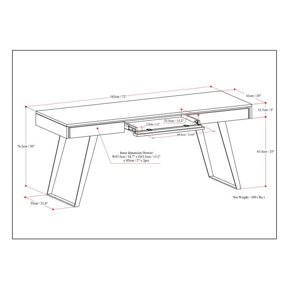 Simpli Home Lowry Solid Acacia Wood Desk, Industrial Style with Keyboard Tray and 2 Drawers