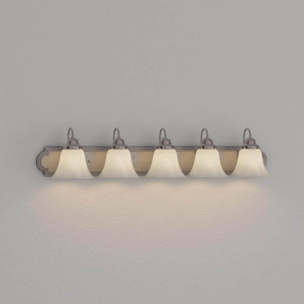 Brushed Nickel 36" 5-Light Vanity Fixture with Alabaster Glass