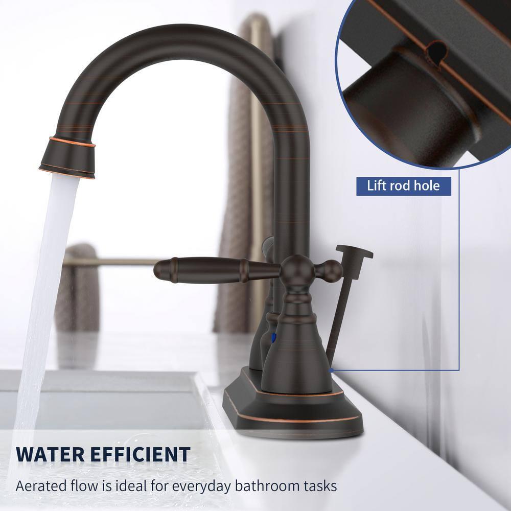 Oil Rubbed Bronze Bathroom Faucet - 360 Degree Swivel Spout, 4 Inch Centerset, Modern Design, 3 Hole Lavatory Faucet