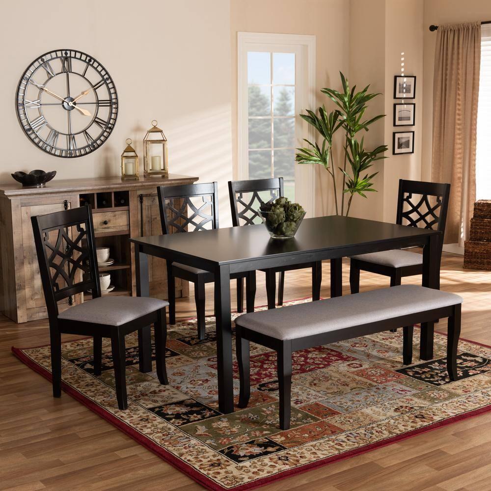 Baxton Studio Dori Modern and Contemporary Grey Fabric Upholstered and Dark Brown Finished Wood 6-Piece Dining Set