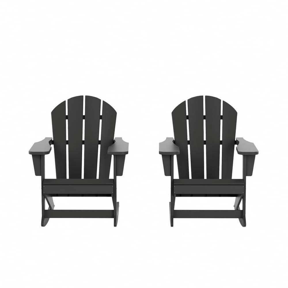 SERWALL Modern Outdoor Rocking Chairs Set of 2, All Weather Adirondack Rocker for Porch, Backyard, Garden, Gray