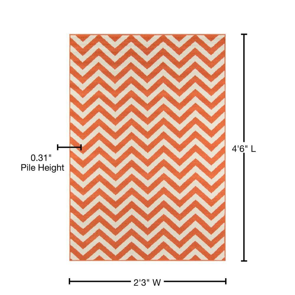 Momeni  Baja Chevron Indoor Outdoor Rug Orange 2'3" x 4'6" Graphic, Geometric, Chevron 2' x 3' Accent, Outdoor, Indoor Entryway, Kitchen, Patio Ivory