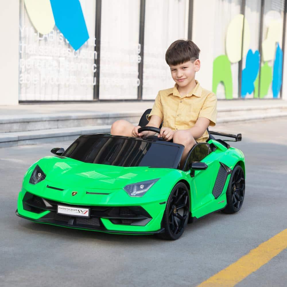 Tobbi 24V Lamborghini 2-seater Battery Powered Ride on with High/Low speed switch, Slow start function, Battery level display, MP3, USB, Light Drift Car for Kids 3-8